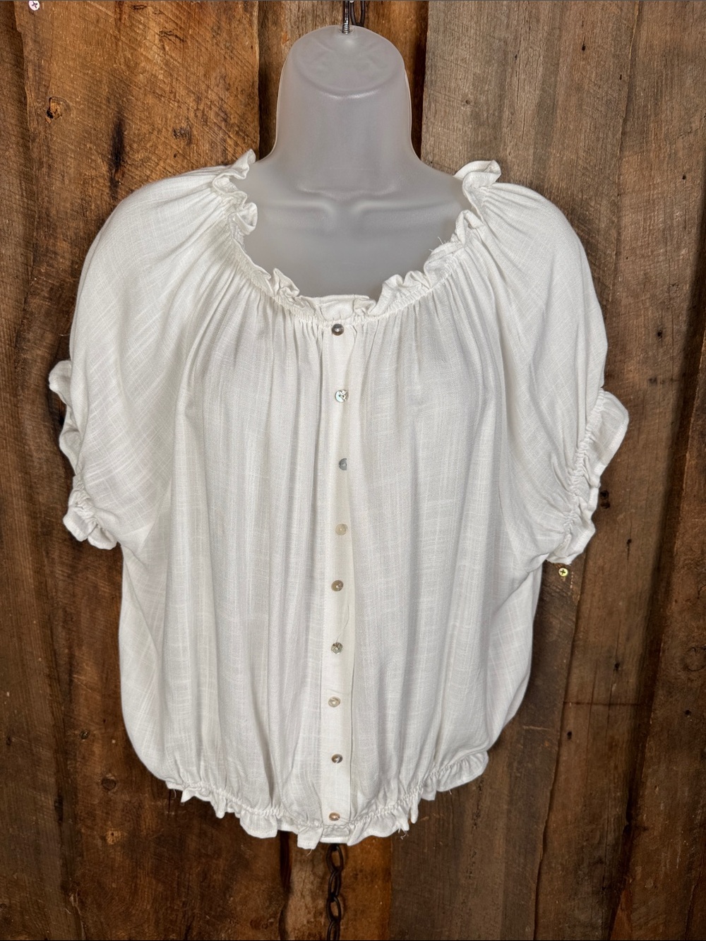 Forever June White Button-Front Peasant Blouse